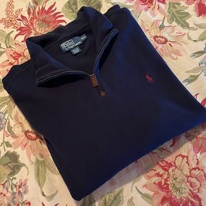 RALPH LAUREN size XXL 1/4 Zip Cotton Mockneck Navy Blue Polo Pullover Logo NEW